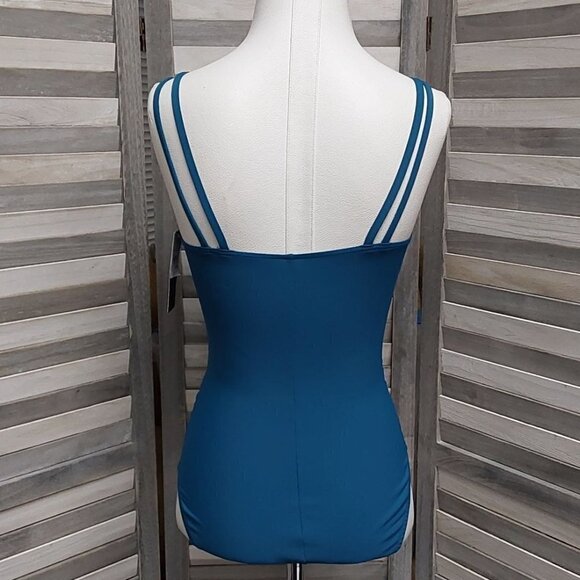 UPF 50 Double Strap Asymmetrical One Piece Swimsuit | Aqua Green | Medium - Picture 5 of 10